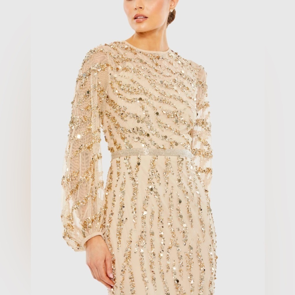 MAC DUGGAL 93789 NWT Embellished High Neck Puff Sleeve Trumpet Gown - Picture 2 of 7